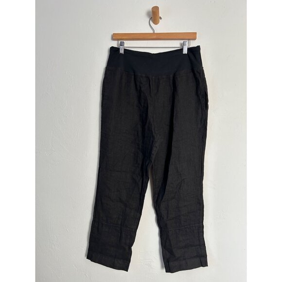 Luna Luz Women's Large Black Linen Blend Wide-Leg Pants With Elastic Waistband - Picture 5 of 13